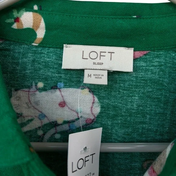 NWT The LOFT Cat Kittens Christmas Pajama Top - Size Medium - Green - Picture 7 of 12